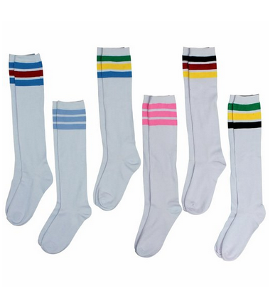 Luxury Divas White Sporty 6 Pack Knee High Socks With Assorted Striped Trim